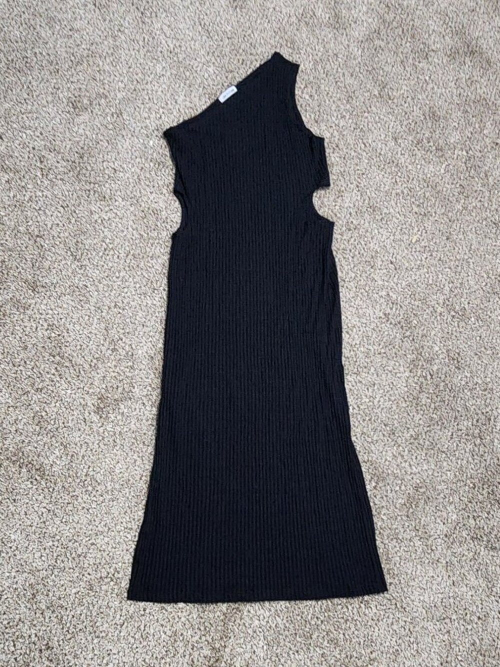 LNA Clothing Palmer One Shoulder Ribbed Midi Dress Black Cutout Large NWT